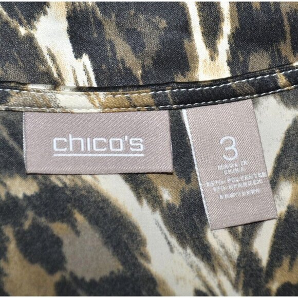 Chico's Ladies XL 16 Brown Mixed Animal Print Sleeveless Blouse Pleated Collar - Picture 9 of 10